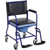 HomCom Sedia a Rotelle Bagno con Vaso Rimovibile in Tubi di Ferro e PVC, Nero e blu, 83x53x85cm Aosom