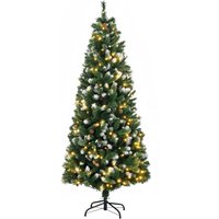 HOMCOM Sapin de Noël artificiel lumineux 703 branches 250 LED 30 pommes de pin support pied pliable hauteur 180 cm Ø 80 vert