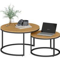 HOMCOM Lot de 2 tables basses gigognes empilable design industriel plateau imitation ciment pieds en métal marron