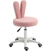 HOMCOM Chaise de Bureau à Oreilles de Lapin avec Hauteur Réglable et Revêtement en Peluche Teddy Rose, 53x53x70-84 cm