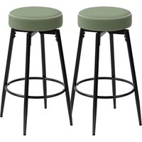 Set Two Faux Leather Bar Stools Green Black