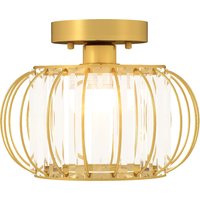 HOMCOM Plafonnier LED Moderne et Minimaliste en Forme de Cage avec 18 Cristaux, en Métal Or, Ø27x19 cm