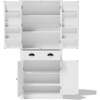 Armoire de rangement moderne, 4 portes et 1 tiroir, 6 compartiments de rangement et 4 étagères réglables, adaptée pour la cuisine, la salle à manger et le salon, 80x40x182 cm, Blanc