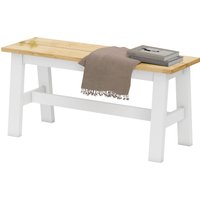 HOMCOM Banc pour 2 personnes, Banc en bois imitation chêne, barre transversale stabilisatrice, pour salon, salle à manger, couloir, bois d'hévéa, blanc