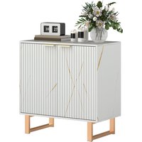 HOMCOM Buffet salon meuble de rangement style moderne avec placard à 2 portes cannelées, étagère réglable, pieds en métal, blanc