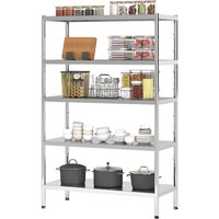 HOMCOM Étagère de Cuisine à 5 Niveaux Réglables sur 13 Hauteurs Différentes, en Acier Inoxydable, 91x40x139 cm, Argent