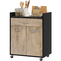 HOMCOM Chariot de service desserte de cuisine à roulettes tiroir placard 2 portes étagère en bois gris effet bois, noir