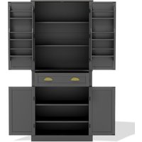 Armoire de rangement moderne, 4 portes et 1 tiroir, 6 compartiments de rangement et 4 étagères réglables, adaptée pour la cuisine, la salle à manger et le salon, 80x40x182 cm, Noir