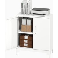 HOMCOM Armoire de bureau en métal, portes verrouillables, commode de bureau, design à 2 niveaux, Blanc