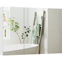 HOMCOM Badezimmerschrank mit Spiegel Wandmontage Badezimmerhängeschrank mit 3 Türen Verstellbaren Regalen 91,5x11,5x65 cm Weiß Aosom