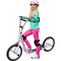 HOMCOM Trottinette patinette freestyle grandes roues pneumatiques Ø 41 cm avec pegs frein avant et arrière rose