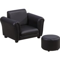 HOMCOM Toddler Chair Single Seater Kids Sofa Set, 54 x 42 x 41cm, Kids Sofa with Stool, Black Aosom UK