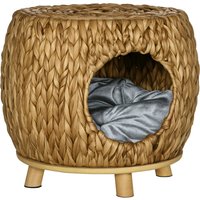 PawHut Rattan Retreat: Wicker Cat Abode with Plush Cushion, Washable, Indoor & Outdoor Bliss Aosom UK