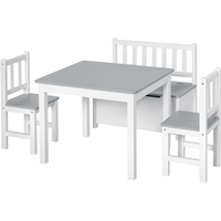 HOMCOM Ensemble de table et chaises enfant - set de 4 pièces - table, 2 chaises, banc coffre 2 en 1 - MDF pin blanc gris
