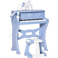 HOMCOM Mini Electronic Keyboard for Kids, 37 Keys Musical Instrument w/ Stool, Microphone & Educational Games, Light-Up Piano Toy Set, Blue Aosom UK