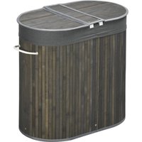 HOMCOM Bamboo Laundry Sanctuary: 100L Dual-Compartment Hamper with Lid & Removable Liner, Greystone Aosom UK
