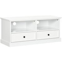 HOMCOM Modern TV Unit Cabinet for TVs up to 45 Inches, TV Stand with Drawers, Open Shelves, Cable Holes for Living Room, White