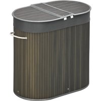HOMCOM Bamboo Laundry Sanctuary: 100L Dual-Compartment Hamper with Lid & Removable Liner, Greystone Aosom UK