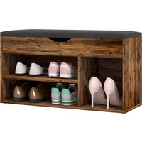 HOMCOM Meuble Chaussures Banc à Chaussures 2 Niveaux Rangement, Niche + Coffre intégré avec Coussin Effet bois d'acajou