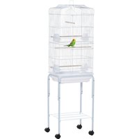 PawHut Volière sur Pied Roulettes Toit Ouvrant 3 Perchoirs Étagère 46,5x36x157cm Aosom France