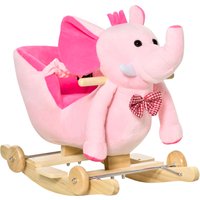 HOMCOM 2 In 1 Plush Baby Ride on Rocking Horse Elephant Rocker with Wheels Wooden Toy for Kids 32 Songs (Pink)