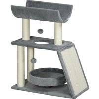 PawHut Cat Tree Tower, with Scratching Posts, Pad, Bed, Perch, Toy Ball - Light Grey | Aosom Ireland