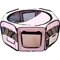 PawHut Playpen for Small Pets, Fabric Construction, Ideal for Puppies, Cats, Rabbits, Guinea Pigs, Dia90 x 41H cm, Pink and Cream | Aosom Ireland