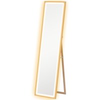 HOMCOM Full Length Mirror, with Adjustable Outer Light, Oak Aosom UK