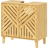 HOMCOM Meuble sous lavabo, meuble de salle de bain en bambou avec étagère réglable et portes à lattes 60 x 30 x 60 cm, naturel