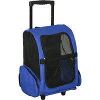 PawHut Portable Pet Carrier Backpack with Trolley, Telescopic Handle, Stroller Wheels for Cats & Dogs, 42 x 25 x 55 cm, Blue Aosom UK