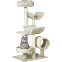 PawHut Arbre à chats multi-équipements griffoirs grattoirs plates-formes + tunnel + jouet suspendu dim. 50L x 40l x 105H cm beige