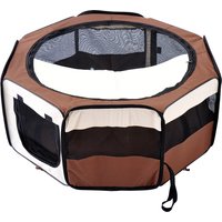 PawHut Fabric Pet Puppy Dog Cat Rabbit Pig Guinea Playpen Play Pen Run Dia90 x 41H cm Brown and Cream | Aosom Ireland