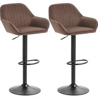 HOMCOM Ensemble de 2 Tabourets de Bar Giratoires Hauteur Réglable 87-107 cm Tapissé en Velours Dossier et Repose-Pieds Marron