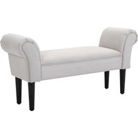 HOMCOM Small Linen Upholstered Ottoman Bench with Rolled Arm End, Elegant Wooden Legs, Compact Design, Grey | Aosom Ireland