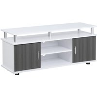 HOMCOM TV Cabinet Unit for TVs up to 55'' with Storage Shelf and Cupboards, Living Room Entertainment Center Media Console, Grey and White Aosom UK
