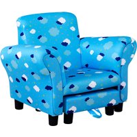 HOMCOM Childrens Sofa Mini Sofa Wood Frame w/ Footrest Anti-Slip Legs High Back Arms Bedroom Playroom Furniture Cute Cloud Star Blue Aosom UK