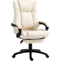 Leather Swivel Chair Adjustable Office Seating Footrest & Wheels Cream Aosom UK