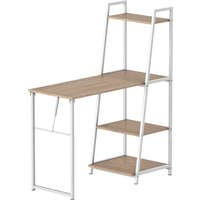 HOMCOM Bureau pliable rabattable - bureau bibliothèque 2 en 1 - 4 étagères - imitation bois chêne clair métal blanc