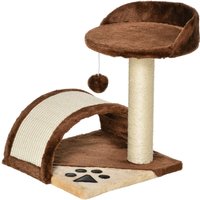PawHut Cat Scratching Post, Indoor Activity Centre, Kitten Climber with Scratcher, Hanging Ball, Brown | Aosom Ireland