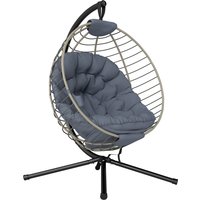 Rattan Relaxation Outdoor Hanging Chair Stand Padded Cushion Foldable Cup Holder Greystone
