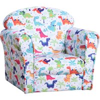 HOMCOM Children Armchair Kids Sofa Tub Chair Seat Cartoon Dinosaur Pattern Bedroom Flannel Wooden Frame Non-slip Playroom Seater Aosom UK