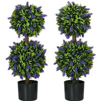 HOMCOM Set of 2 Artificial Plants, Lavender Flowers Ball Trees with Pot, for Home Indoor Outdoor Decor, 70cm Aosom UK