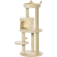 Sisal Covered Cat Tree Tower Pet Activity Centre Scratching Post Cosy Perch Beige 48 x 48 x 104cm Aosom UK