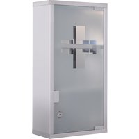 HOMCOM Lockable Medicine Cabinet: Stainless Steel Wall-Mounted Unit with 2 Shelves & Security Glass Door, 48cm Height Aosom UK