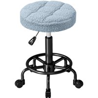 HOMCOM Tabouret Pivotant Rond Tabouret à Roulettes Hauteur Réglable 50-66 cm Siège Revêtu de Tissu Peluche Bleu