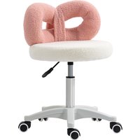HOMCOM Tabouret avec Roulettes Dossier Hauteur Réglable 63-77 cm Tapissé en Tissu de Peluche Blanc et Rose