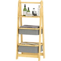 HOMCOM Bambus Badezimmerregal Faltbar, Badezimmerregal mit 2 Wäschekörben, Offenes Regal, für Schlafzimmer, Waschküche, Grau Aosom