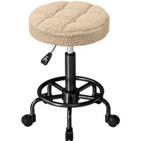 HOMCOM Tabouret Pivotant Rond Tabouret à Roulettes Hauteur Réglable 50-66 cm Siège Revêtu en Tissu Mouton Marron