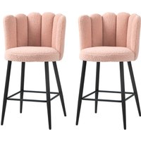HOMCOM Lot de 2 tabourets de bar, chaises de bar avec dossier et repose-pieds, pieds en acier, 52 x 53 x 93 cm, rose