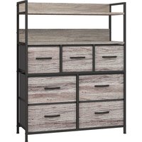 HOMCOM Rustic Chest of Seven Fabric Drawers - Grey Wood Effect Aosom UK